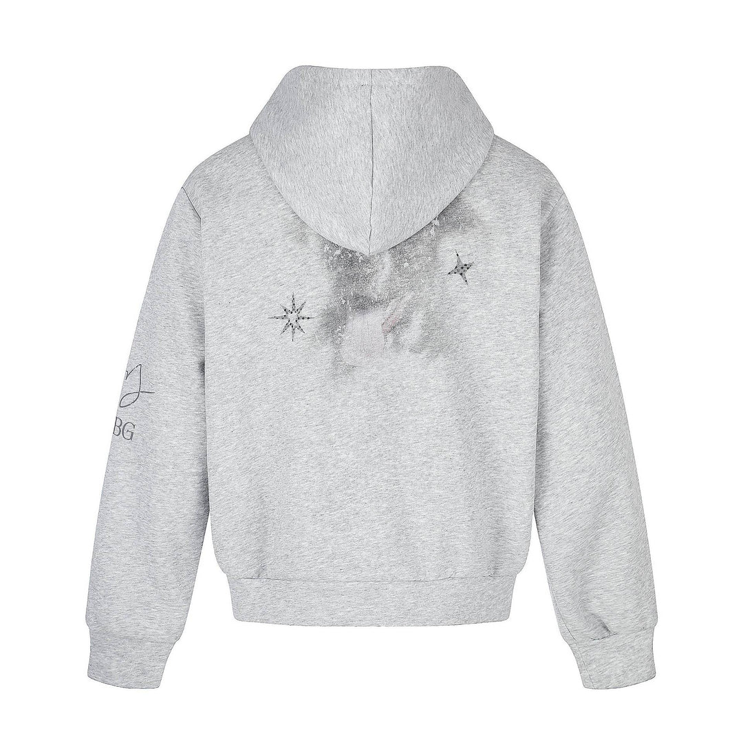 Unisex Kurz geschnittene Kapuzen‑Zipjacke mit grafischem Hundeprint und geripptem Saum Shop Nory
