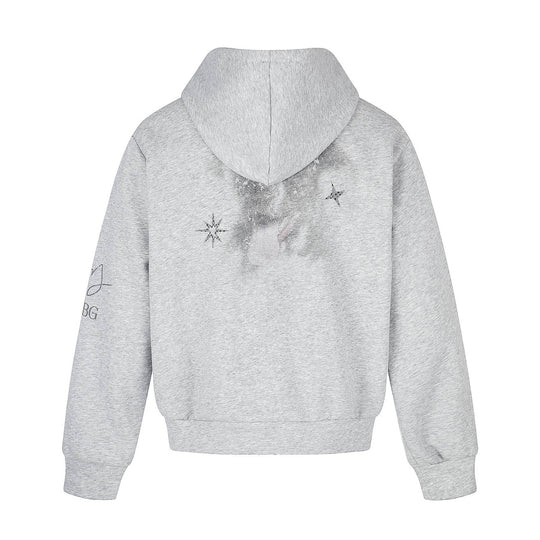 Unisex Kurz geschnittene Kapuzen‑Zipjacke mit grafischem Hundeprint und geripptem Saum Shop Nory