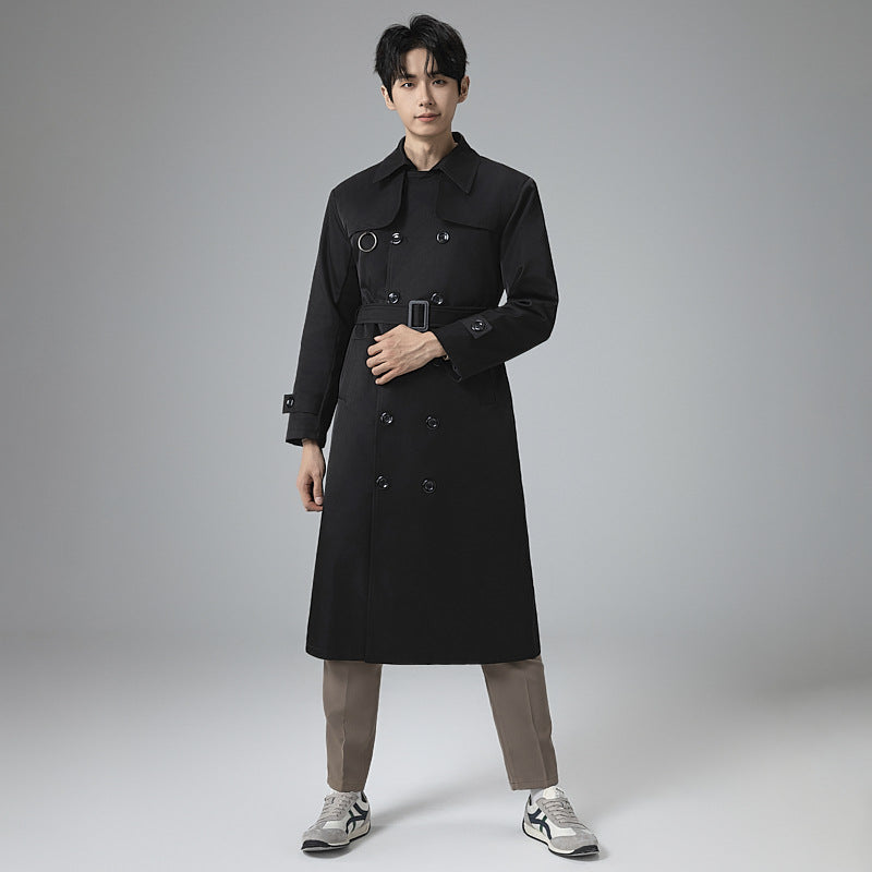 Herren Moderner Tech-Trenchcoat mit Doppelreihiger Knopfleiste, Bindegürtel und dezenten Ringdetails Shop Nory