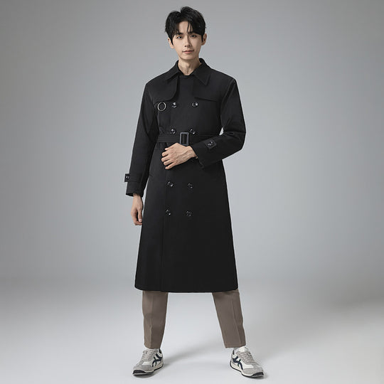 Herren Moderner Tech-Trenchcoat mit Doppelreihiger Knopfleiste, Bindegürtel und dezenten Ringdetails Shop Nory