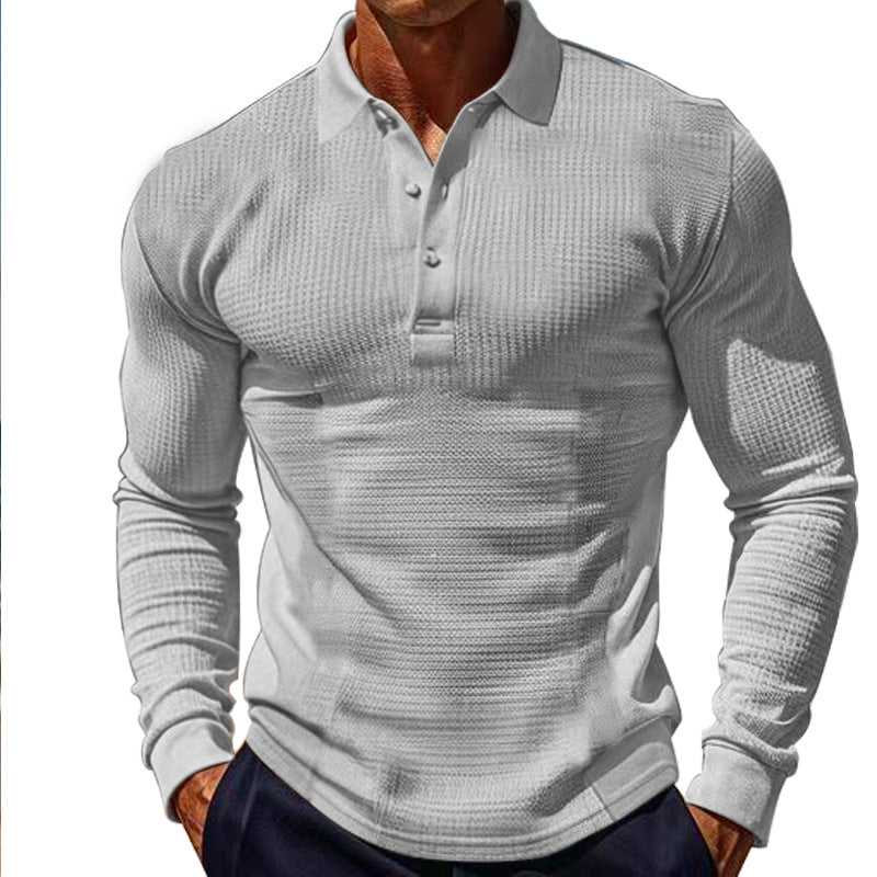 Herren Langarm-Henley-Shirt aus atmungsaktivem Strukturmaterial mit dekorativen Knöpfen