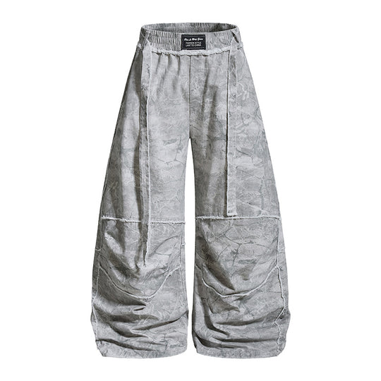 Damen weite Balloon-Jeanshose mit elastischem Bund, langen Zierbändern und Batik-Optik Shop Nory