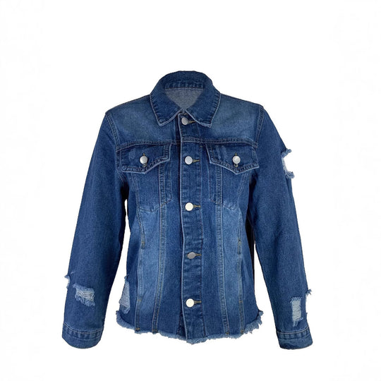 Damen Kurz geschnittene Denim-Jacke im Trucker‑Stil mit Fransenbesatz Shop Nory