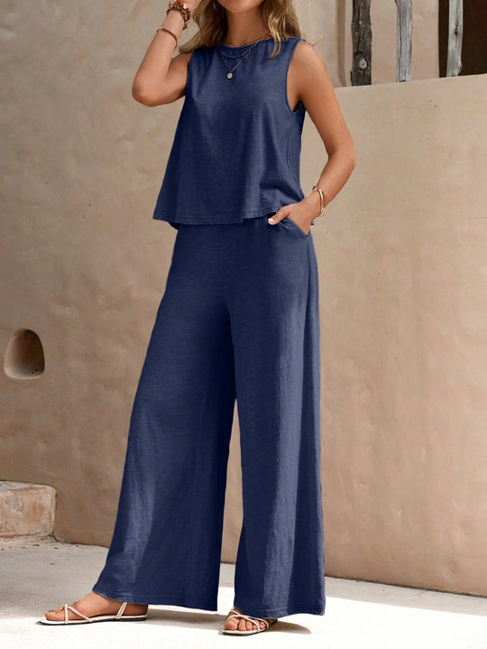 Damen Zweiteiliges Jersey-Set mit ärmellosem Top und weiter Palazzohose Shop Nory