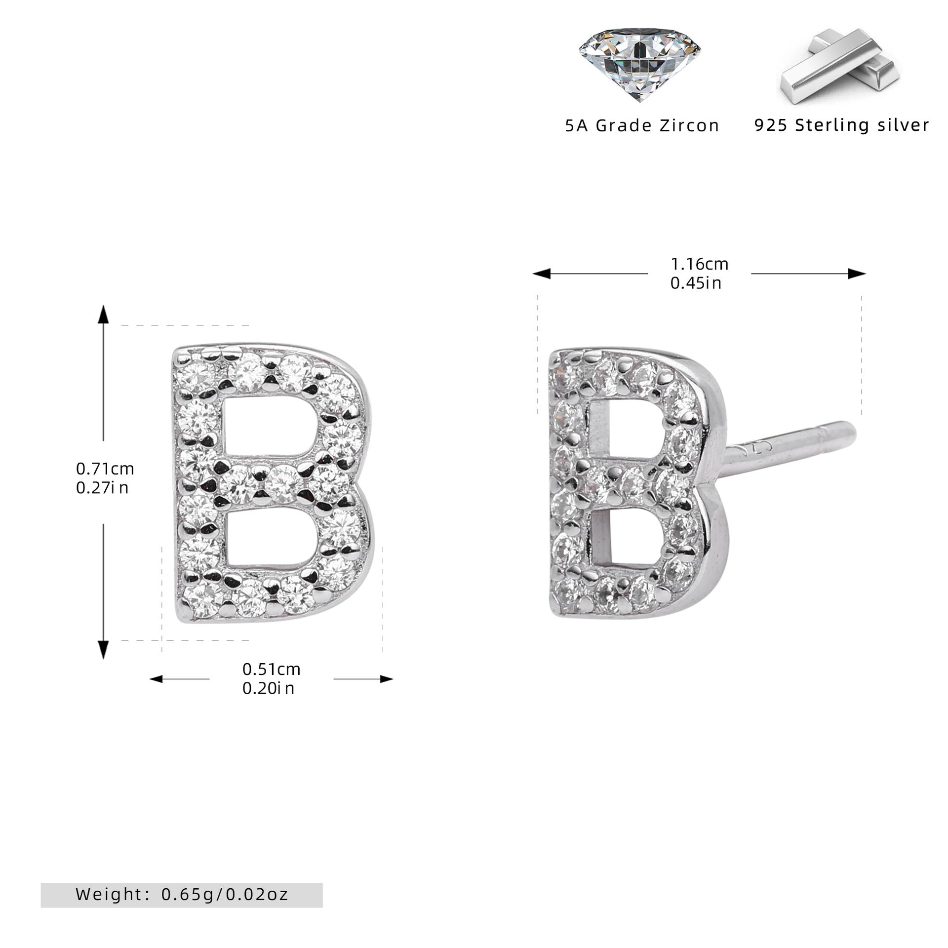 Damen Ohrstecker aus 925 Sterling Silber mit luxuriösem Zirkonbuchstaben R Shop Nory