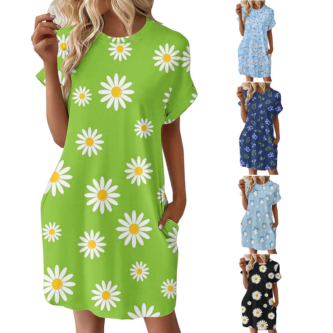 Damen lässiges Sommerkleid mit Blumenmuster und praktischen Taschen