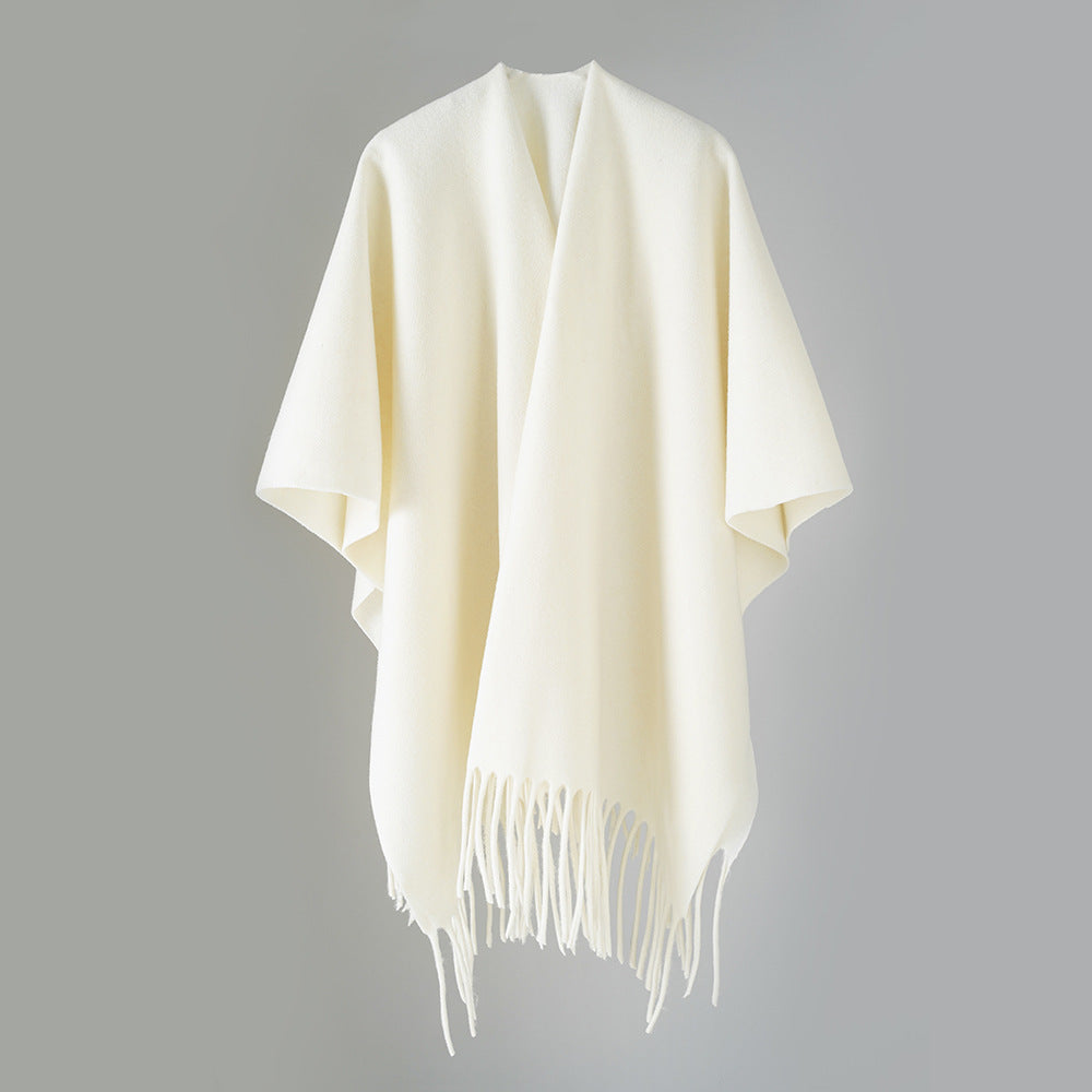 Damen Offener Wollmix-Überwurf im Cape‑Stil mit Fransensaum Shop Nory