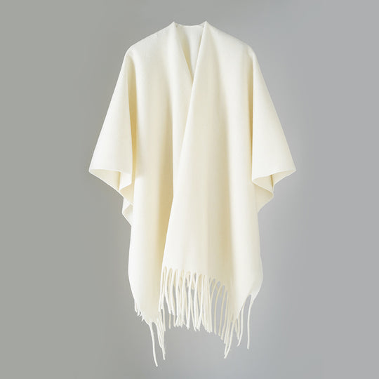 Damen Offener Wollmix-Überwurf im Cape‑Stil mit Fransensaum Shop Nory