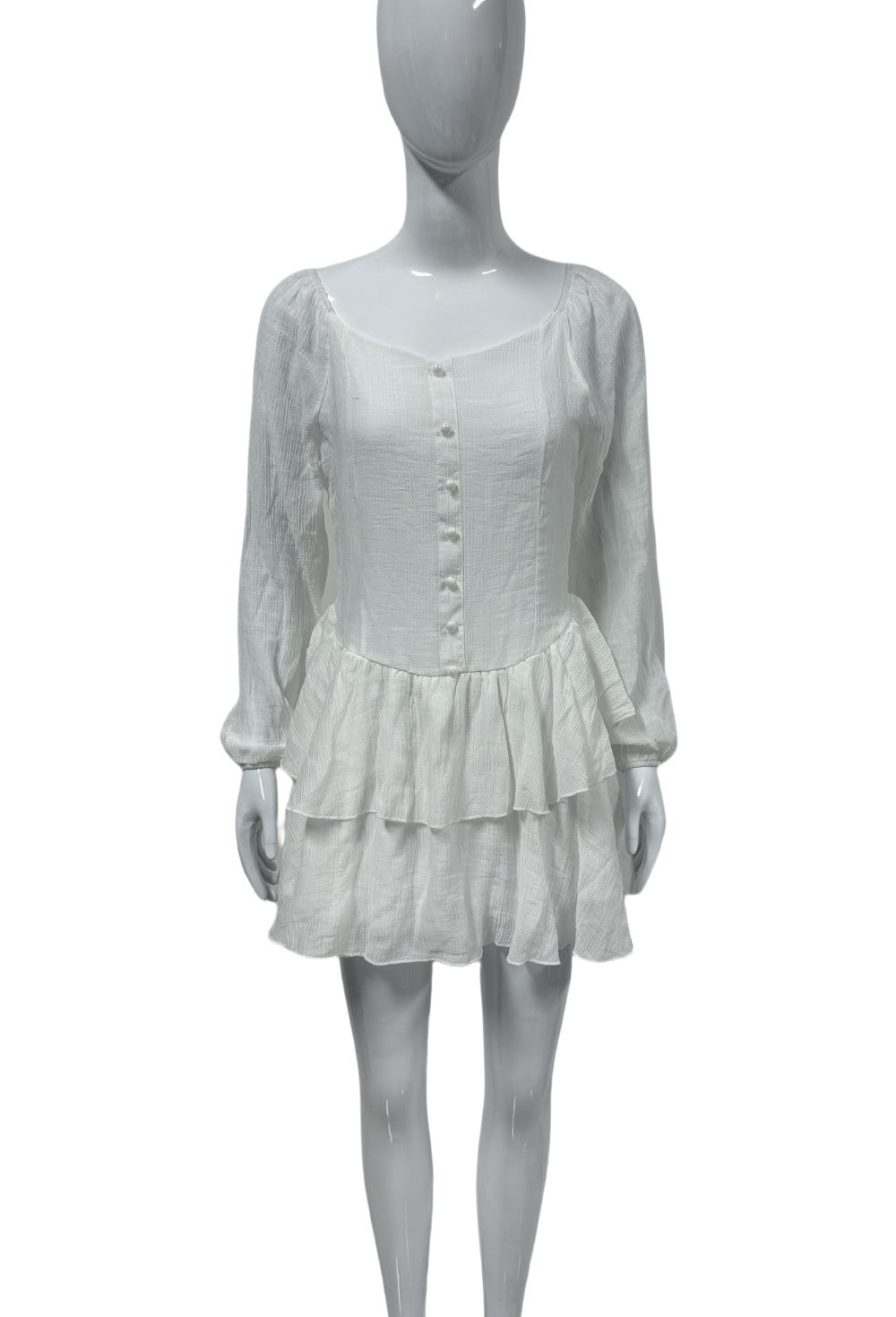 Damen Schulterfreies Stufen-Minikleid mit Knopfleiste Shop Nory