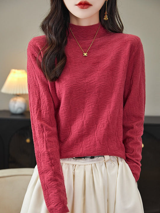 Damen Strukturiertes Feinstrick-Longsleeve mit Stehkragen und kastiger Silhouette Shop Nory