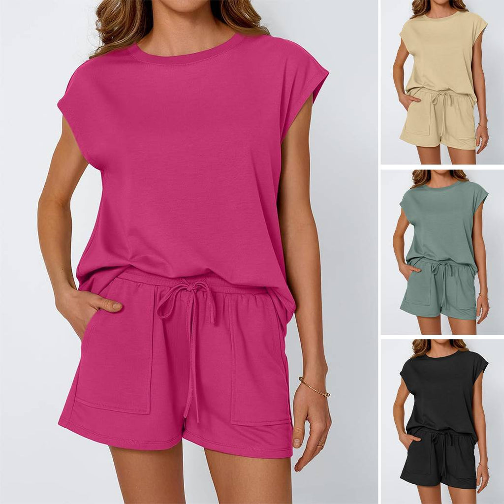 Damen lässiges Zweiteiliges Set mit weitem Oberteil und Shorts