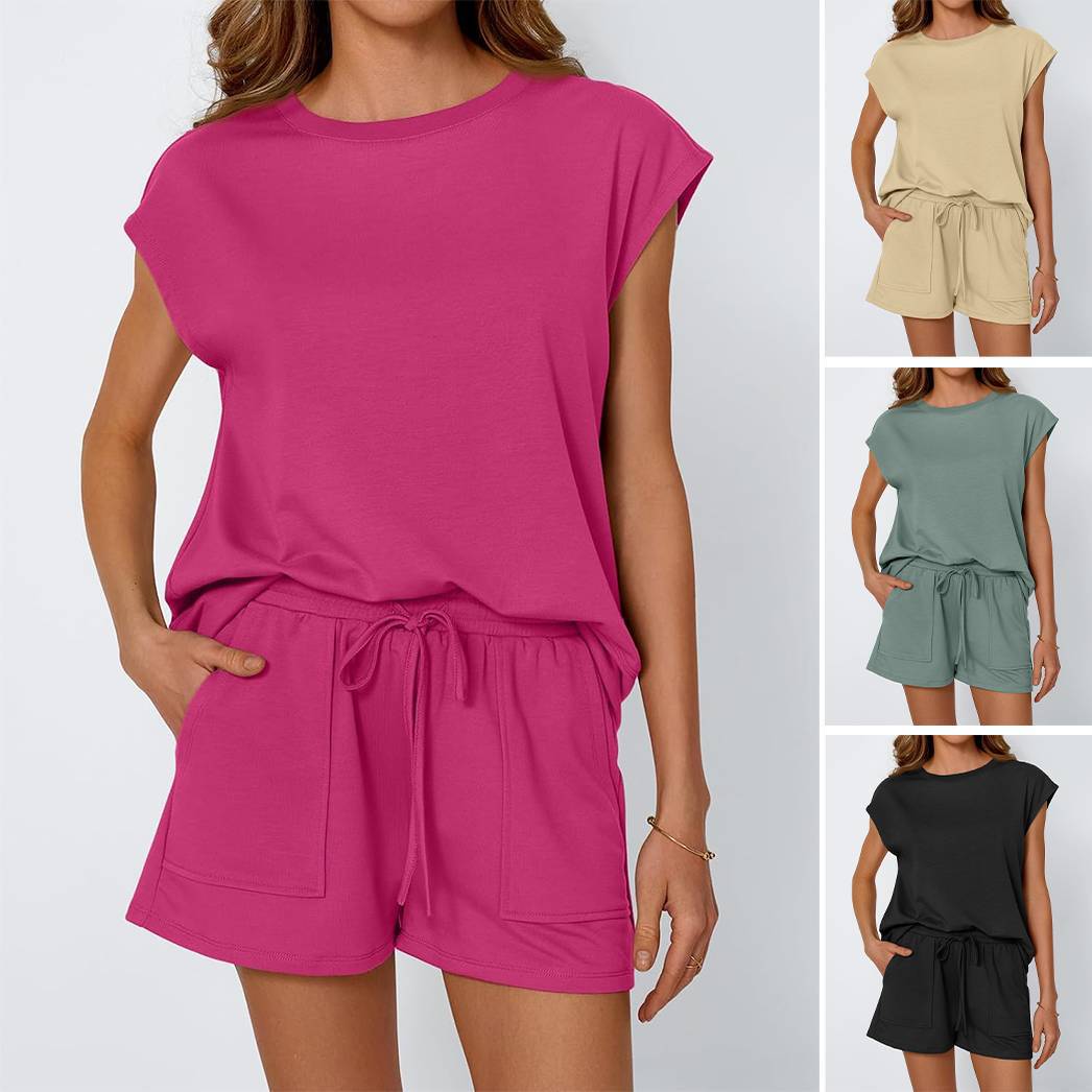 Damen lässiges Zweiteiliges Set mit weitem Oberteil und Shorts