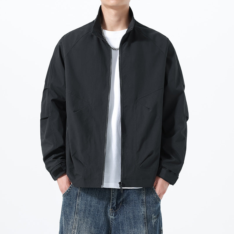 Herren Leichte Utility-Übergangsjacke mit Stehkragen, Raglanärmeln und verstellbaren Klettbündchen Shop Nory