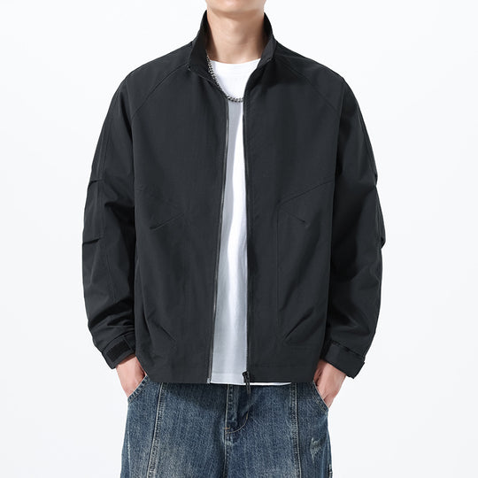 Herren Leichte Utility-Übergangsjacke mit Stehkragen, Raglanärmeln und verstellbaren Klettbündchen Shop Nory