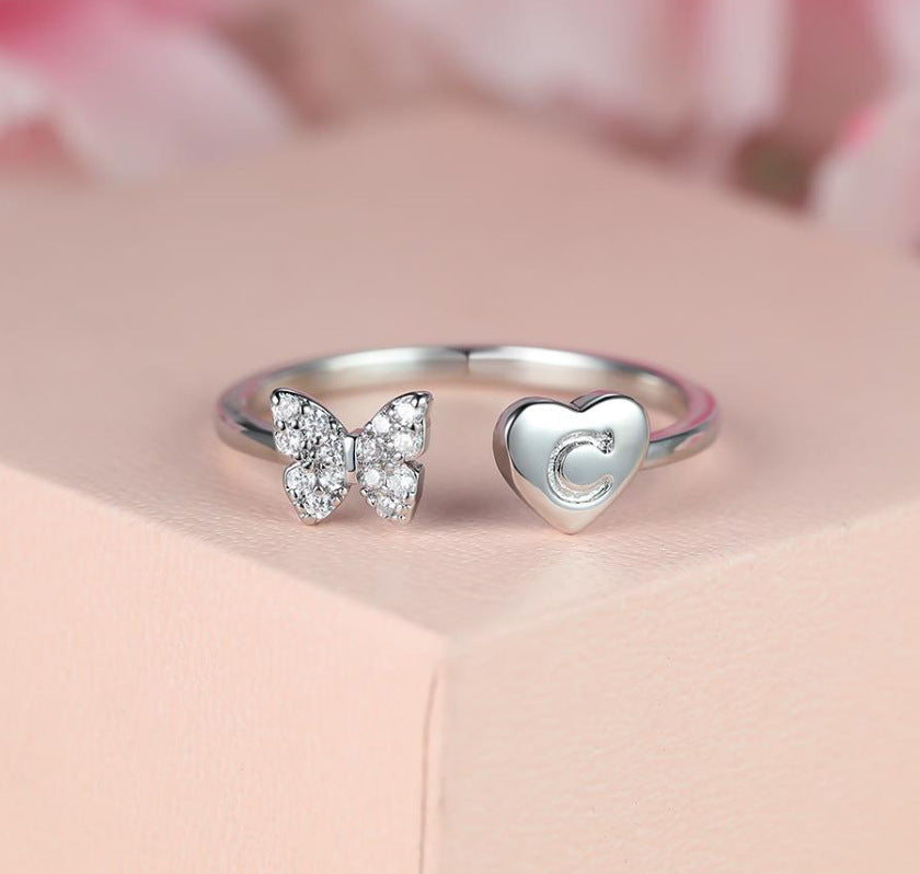 Damen Ring mit Schmetterlingsdesign und Herzmotiv Shop Nory