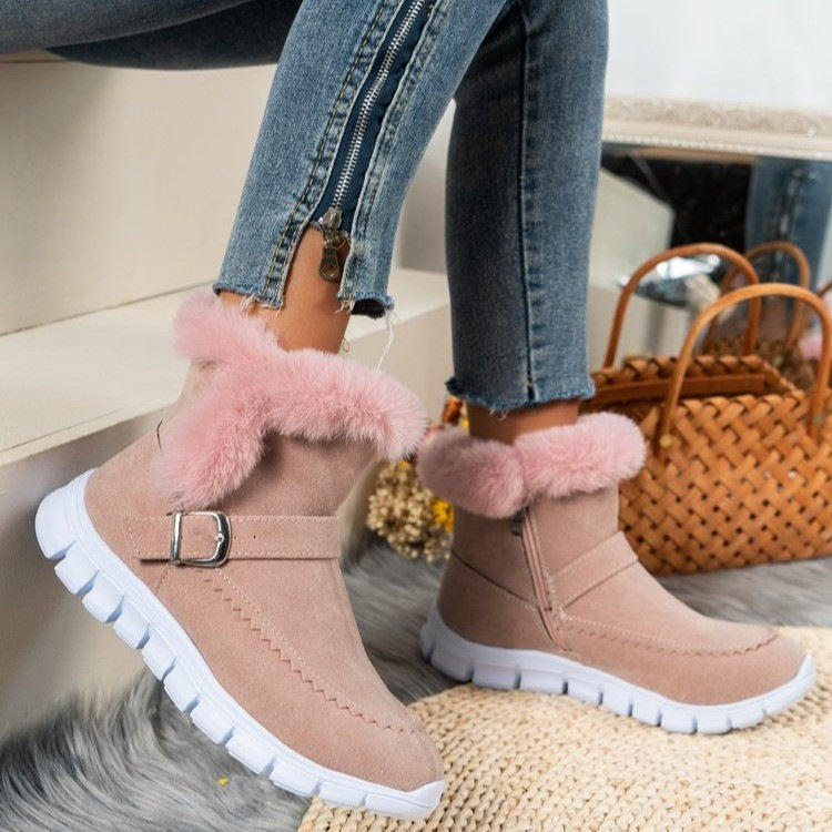 Damen Gefütterte Ankle-Boots aus Wildlederoptik mit Kunstfellkragen, seitlichem Reißverschluss und leichter Profilsohle Shop Nory