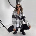 Damen Karierter Overshirt im Shacket-Stil mit Saumtaschen und Knopfverschluss Shop Nory