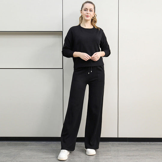 Damen gemütliches Strick-Loungewear-Set mit weitem Schnitt und praktischen Taschen Shopnory