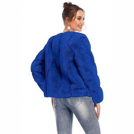 Damen Kurze Plüsch-Bomberjacke aus Kunstpelz mit kastiger Silhouette und Paneelärmeln Shop Nory