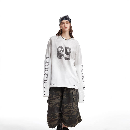 Herren Oversize-Longsleeve-Sweatshirt mit Print, verlängerten Manschetten und Used-Details Shop Nory