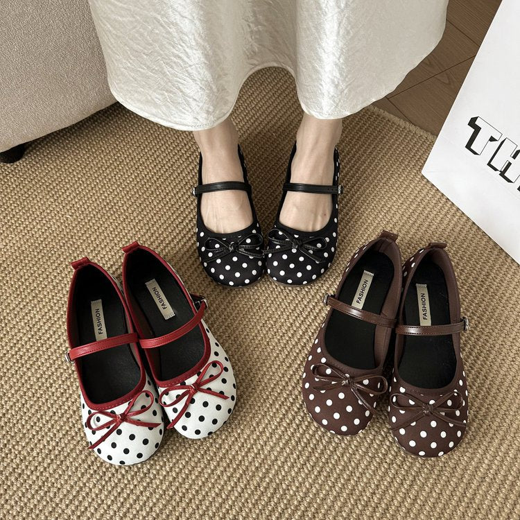 Damen Ballerinas mit dekorativem Schleifen-Design und Punktmuster