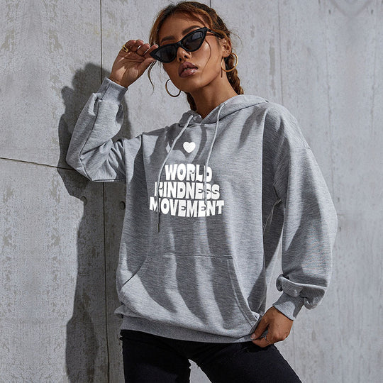 Damen Lässiger Oversize-Kapuzenpullover mit Statement-Print, Kängurutasche und Rippbündchen Shop Nory
