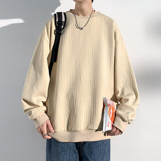 Herren Oversized Strukturiertes Strick-Sweatshirt mit geprägtem Ton-in-Ton-Lettering Shop Nory