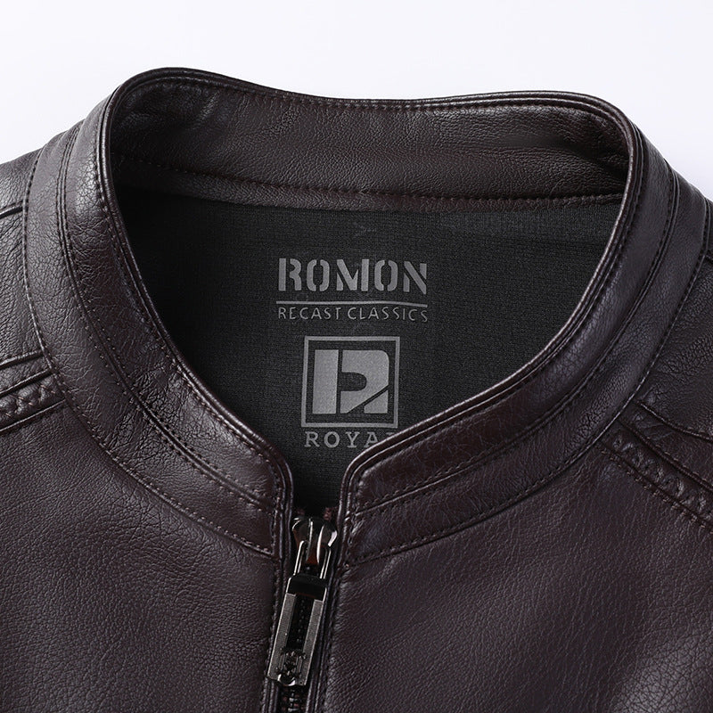 Herren Schlanke Lederjacke im Rider-Look mit Stehkragen und Zwei-Wege-Reißverschluss Shop Nory