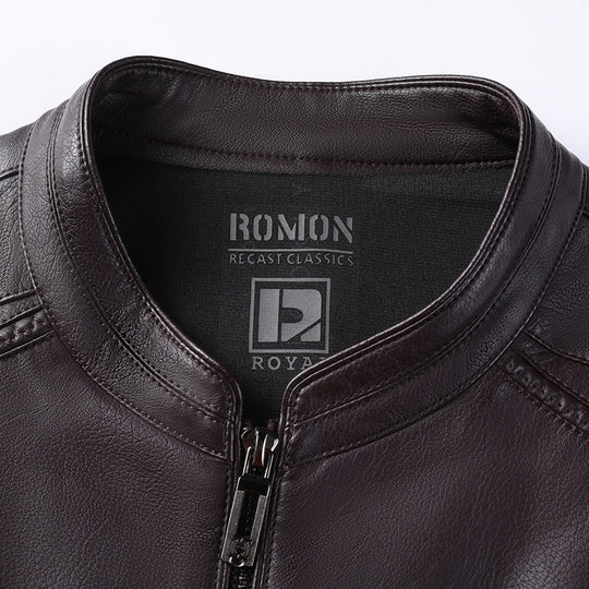 Herren Schlanke Lederjacke im Rider-Look mit Stehkragen und Zwei-Wege-Reißverschluss Shop Nory
