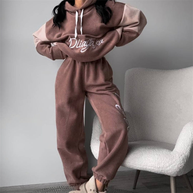 Damen kuscheliges Hoodie-Set mit kontrastärmel, elastischer High-Waist-Jogginghose und überschnittener Kapuze Shop Nory