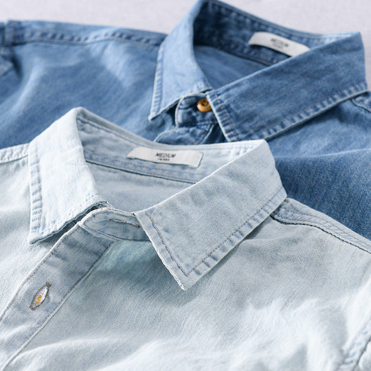 Herren Leichtes Denim-Hemd im Relaxed‑Fit mit Brusttasche und Holzknopfleiste Shop Nory
