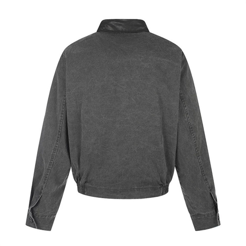 Herren Asymmetrische Canvas-Bomberjacke mit Lederriemen und Stehkragen Shop Nory