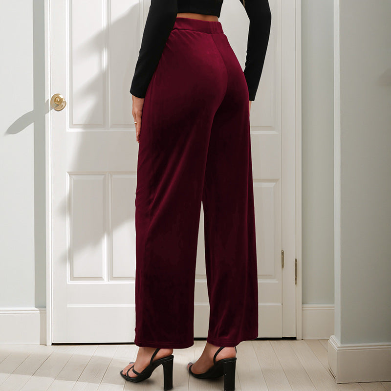 Damen Samt-Palazzohose mit hoher Taille und weitem Bein Shop Nory