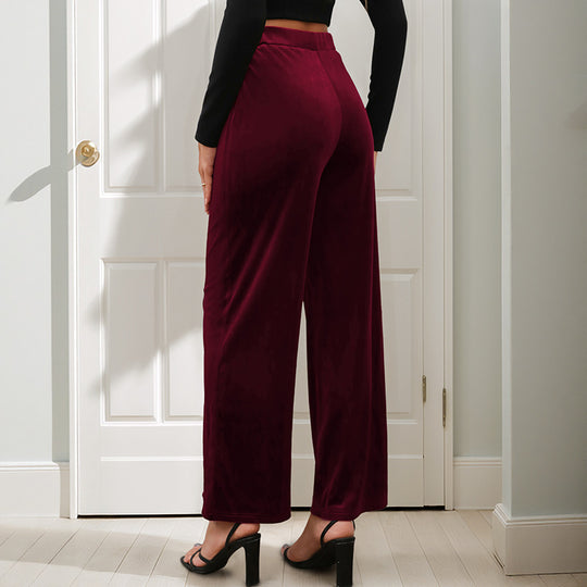 Damen Samt-Palazzohose mit hoher Taille und weitem Bein Shop Nory