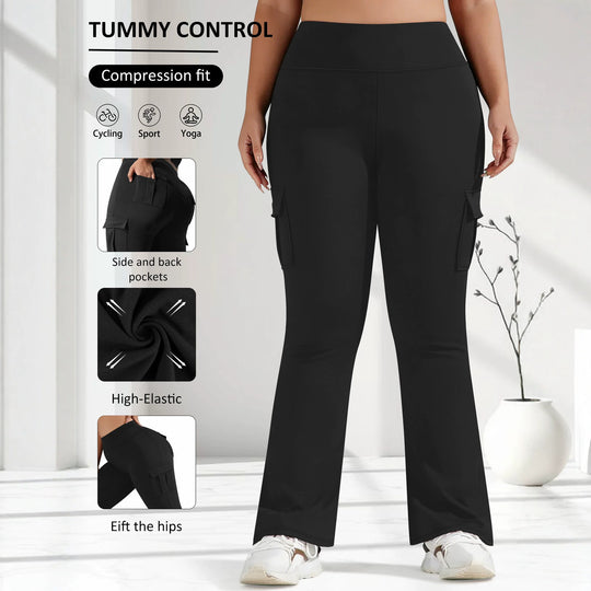 Damen High-Waist Cargo-Yoga-Flarehose mit Seitentaschen Shopy Nory