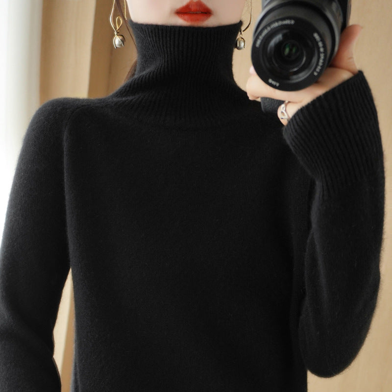 Damen Luxus-Feinstrick-Rollkragenpullover mit Daumenlochbündchen und femininer Schulterpasse Shop Nory