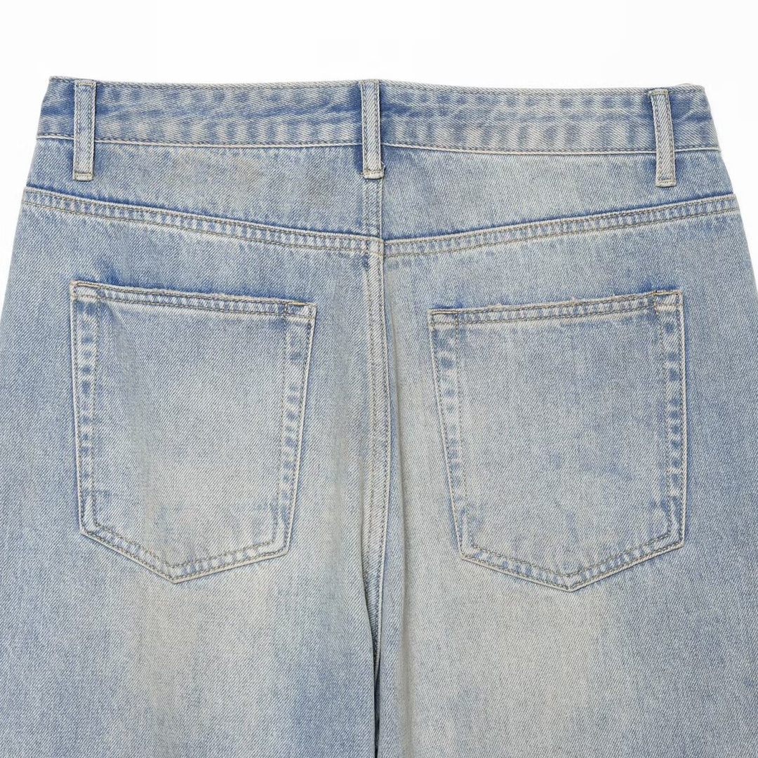 Damen Jeans mit hoher Taille, weitem Bein, Strassbesatz und Destroyed-Details Shop Nory