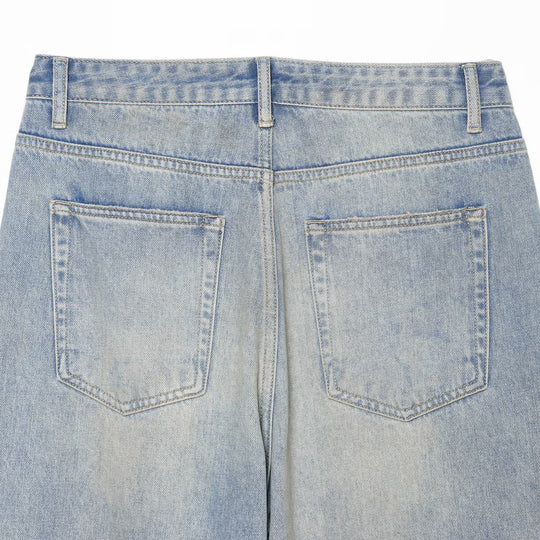 Damen Jeans mit hoher Taille, weitem Bein, Strassbesatz und Destroyed-Details Shop Nory
