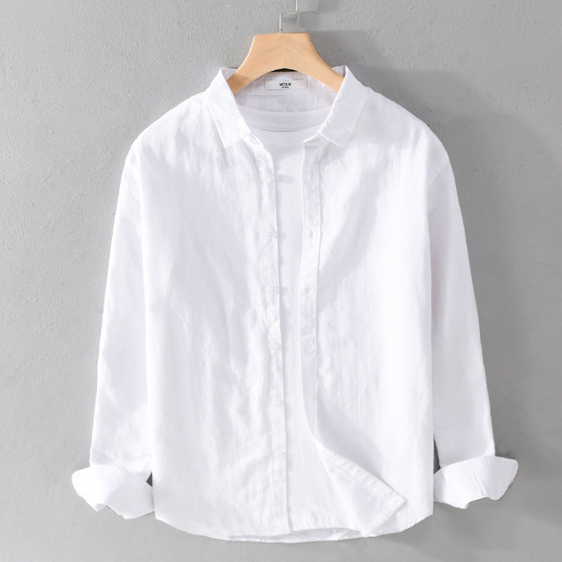 Herren Leinenmix-Layering-Overshirt mit Kentkragen, gerundetem Saum und Soft‑Touch Shop Nory