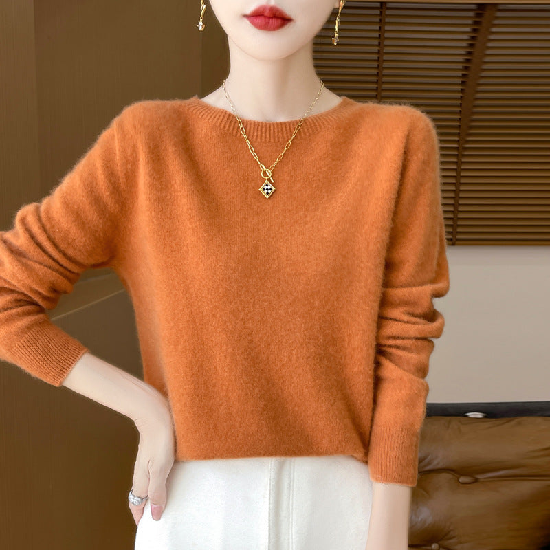 Damen Lockerer Feinstrick-Pullover mit Rundhalsausschnitt und flauschiger Angora-Optik Shop Nory