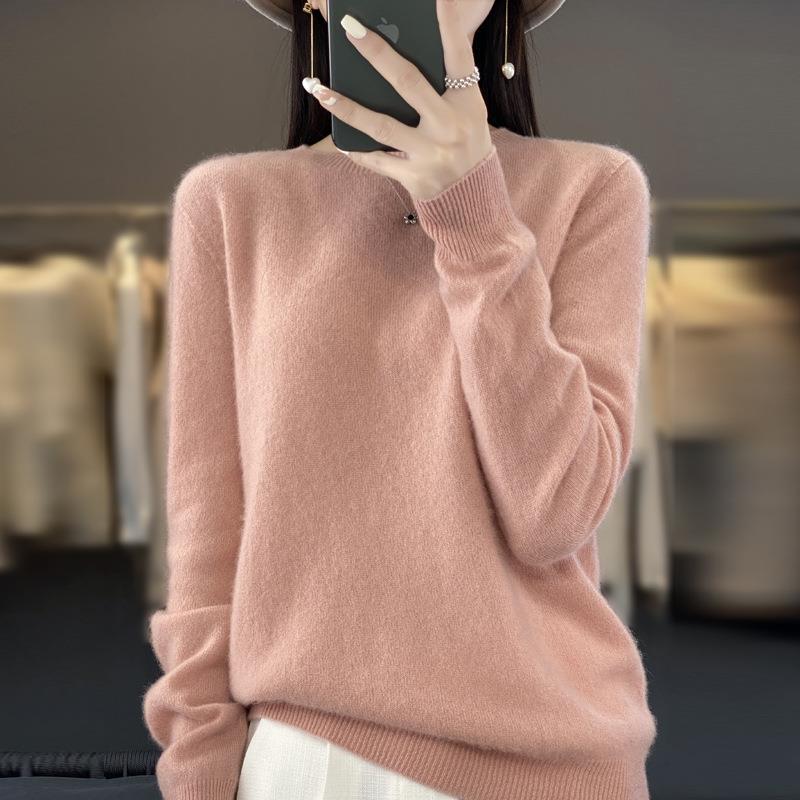 Damen Lockerer Feinstrick-Pullover mit Rundhalsausschnitt und flauschiger Angora-Optik Shop Nory