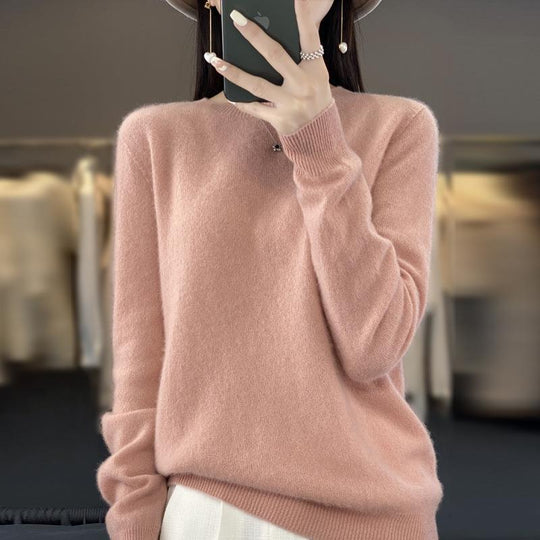 Damen Lockerer Feinstrick-Pullover mit Rundhalsausschnitt und flauschiger Angora-Optik Shop Nory