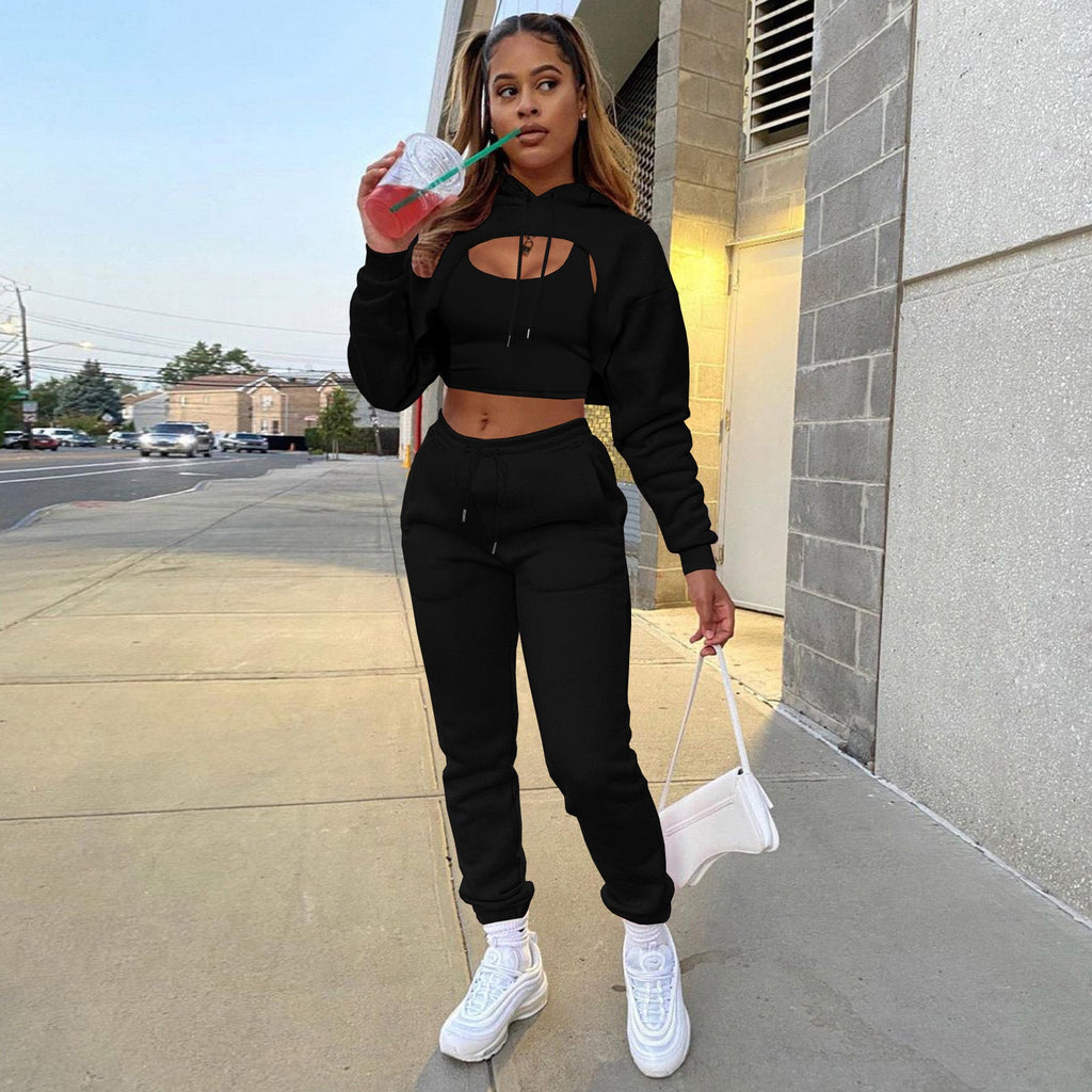 Damen Sportlicher Zweiteiler mit cropped Hoodie und bequemen Jogginghosen