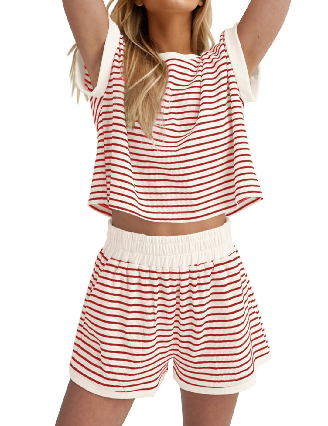 Damen Lässiges gestreiftes Set aus lockerer Oberteil und Shorts