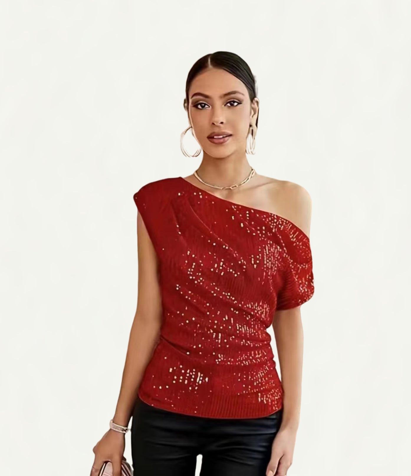 Damen Elegantes asymmetrisches Top mit Glitzerakzenten