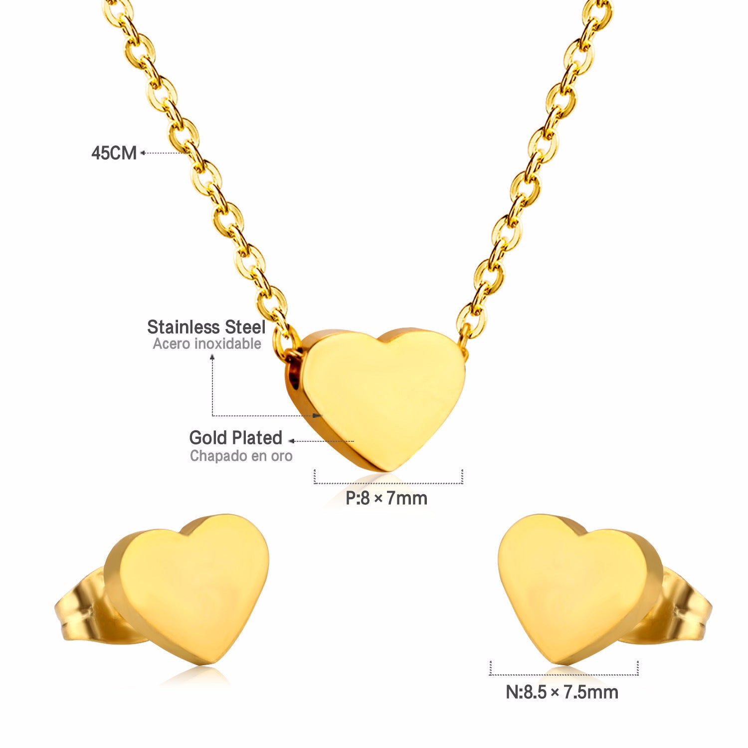 Damen Schmuckset mit Herzanhänger und Ohrringen aus hochwertigem Edelstahl Shop Nory