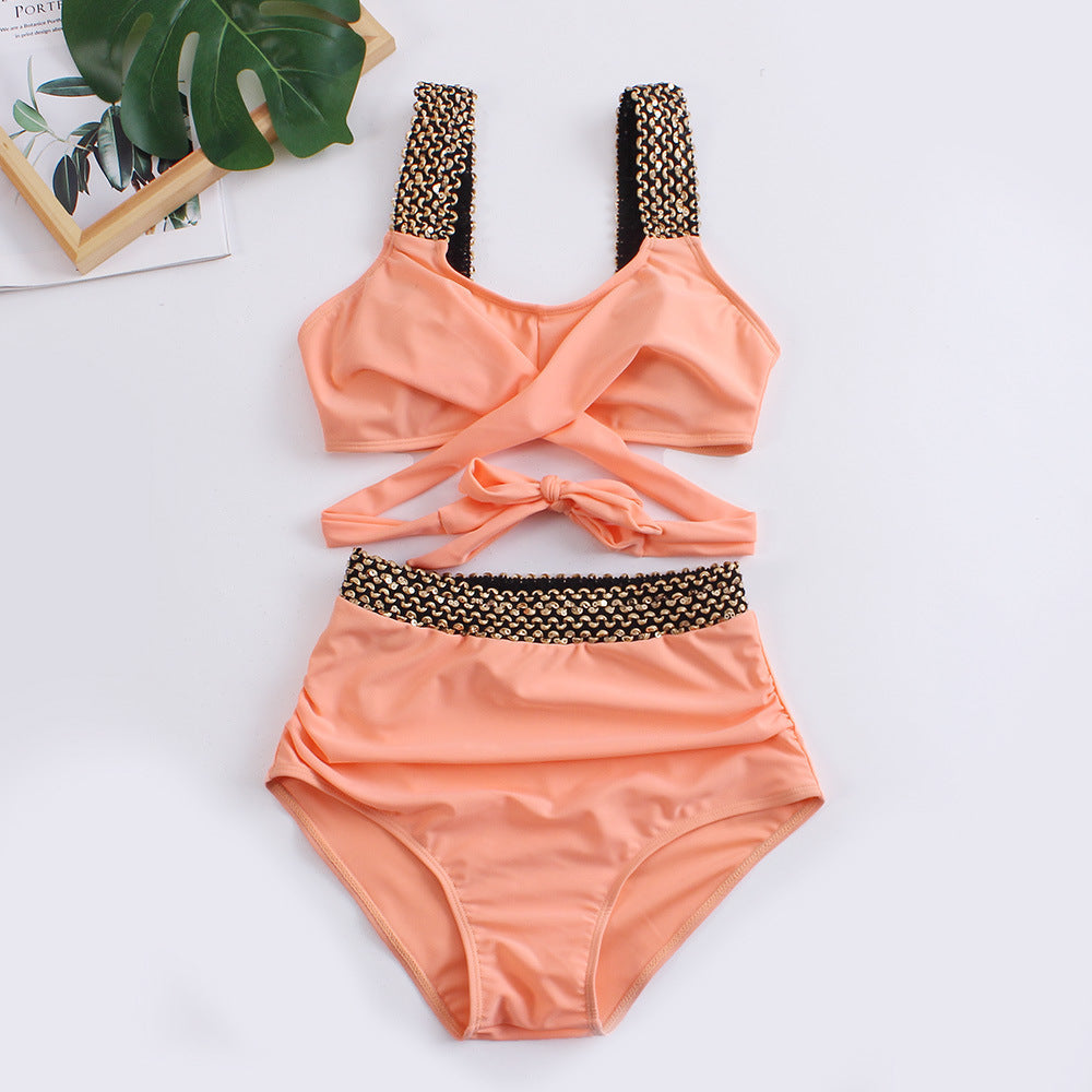 Damen Hochtailliertes Bikini-Set mit stilvollem Wickel-Oberteil