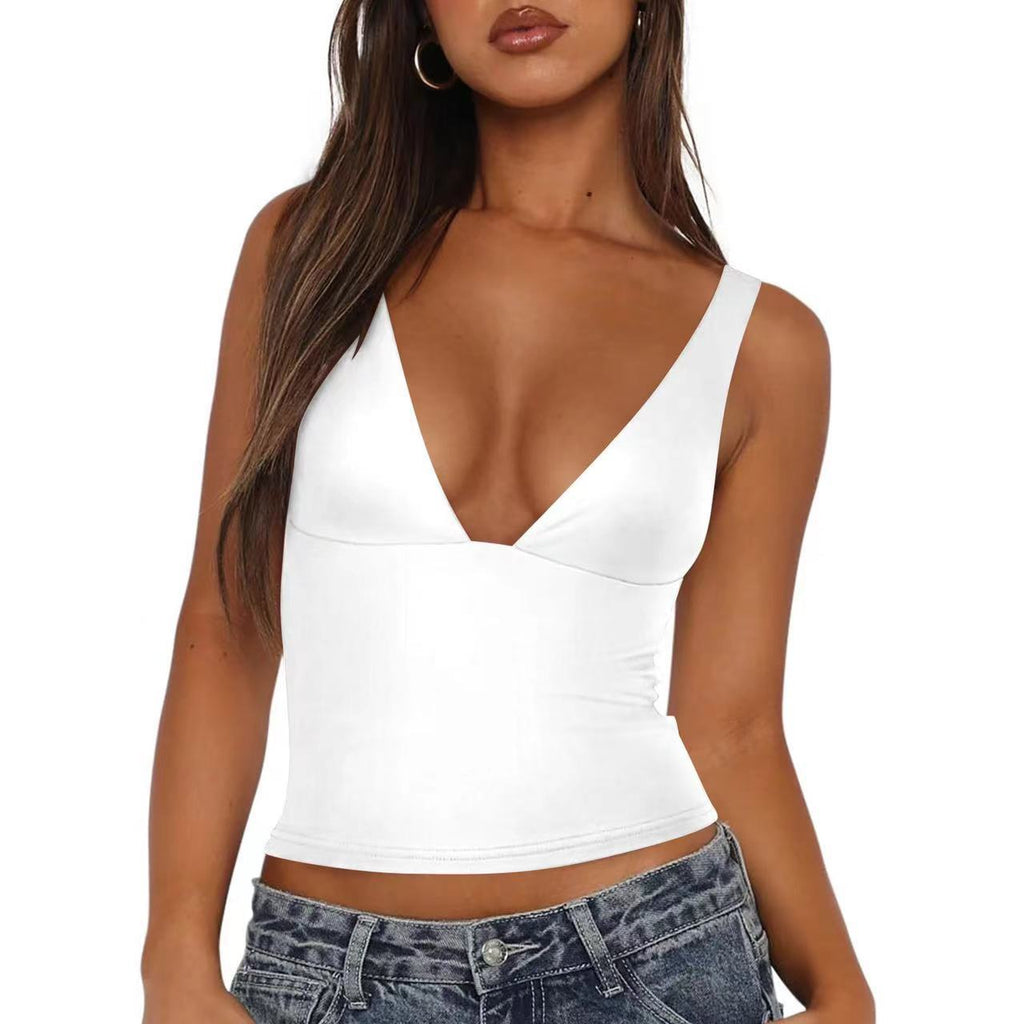 Damen figurbetontes V-Ausschnitt Top