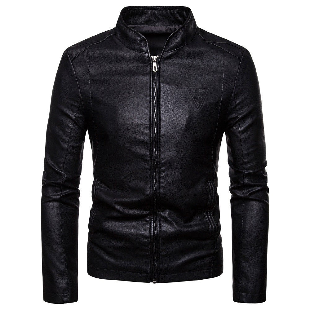 Herren Slim-Fit Kunstlederjacke im Bikerstil mit Stehkragen und Frontreißverschluss Shop Nory