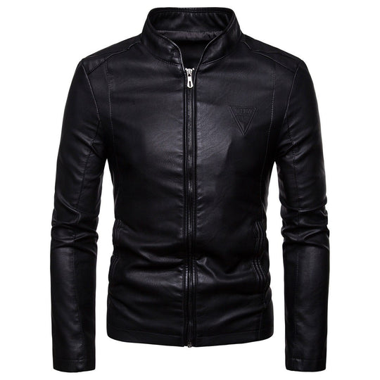 Herren Slim-Fit Kunstlederjacke im Bikerstil mit Stehkragen und Frontreißverschluss Shop Nory